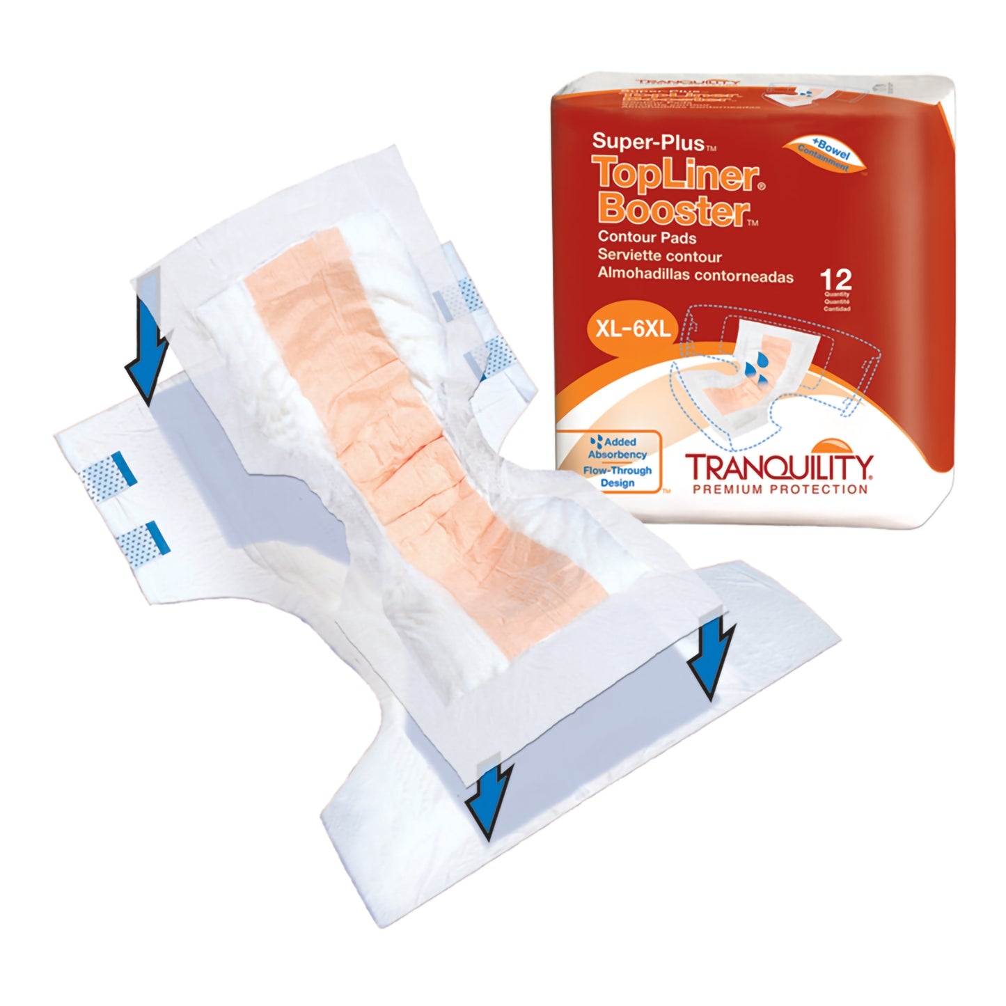 Booster Pad Tranquility® Top Liner® Contour 14 X 32 Inch Heavy Absorbency Super Absorbent Core One Size Fits Most