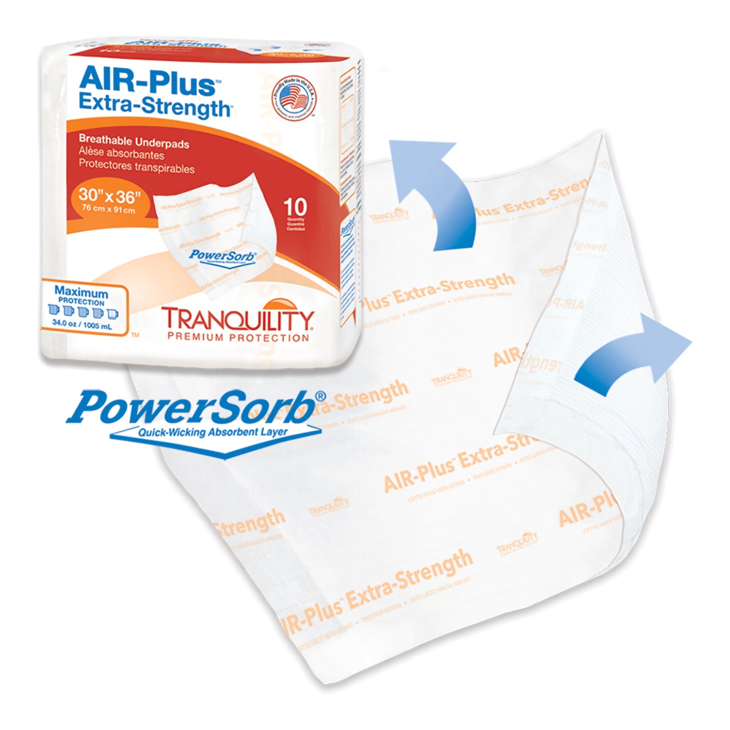 Disposable Underpad Tranquility® AIR-Plus Extra-Strength 30 X 36 Inch Powersorb® Material Heavy Absorbency