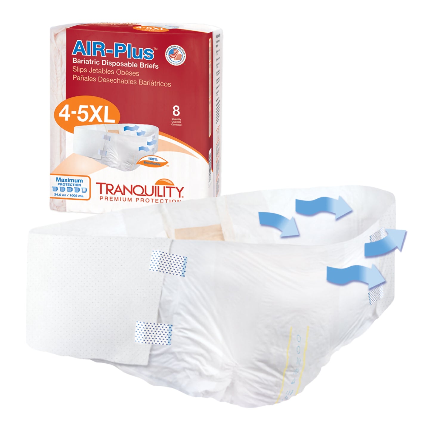 Unisex Adult Incontinence Brief Tranquility® AIR-Plus™ Bariatric 4 to 5X-Large Disposable Heavy Absorbency